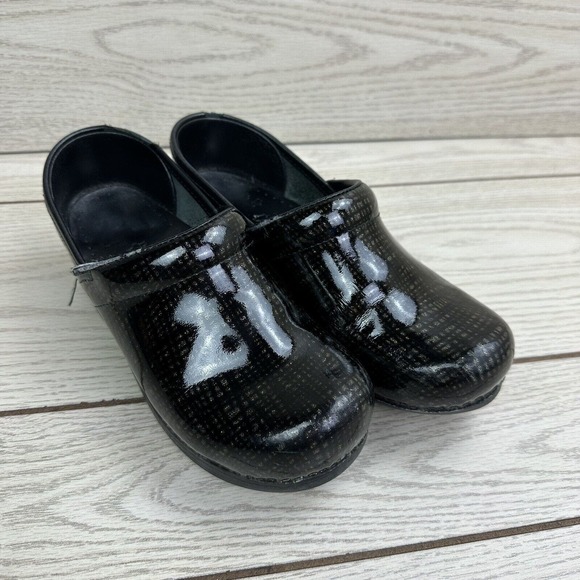 Dansko Black w/ Gold Silver Glitter Lines Plaid Clogs Womens EU 37‎ / US 6.5-7 - Picture 1 of 7